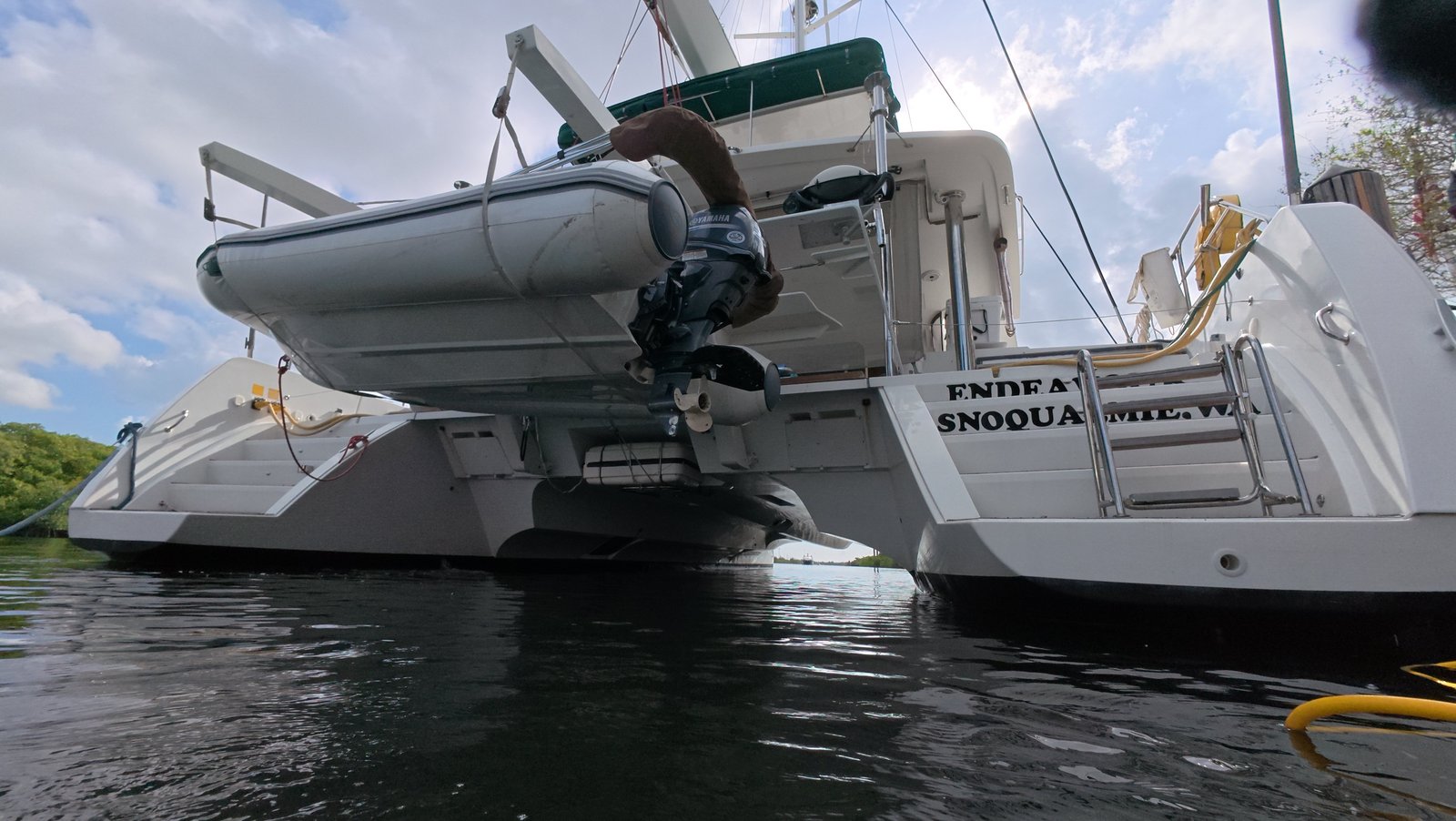 Diver checking boat running gear in Lighthouse Point, Florida